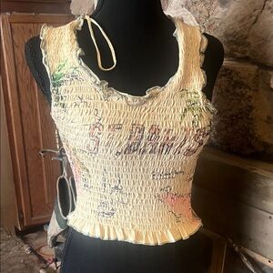 Free People Cream Smocked Crop Top